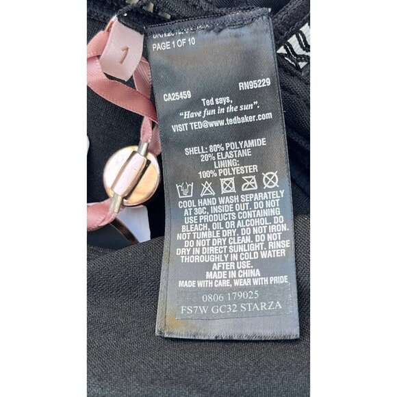 Ted Baker London Black Pointelle Deep V One Piece Swimsuit size 1= 4 US - Picture 4 of 12